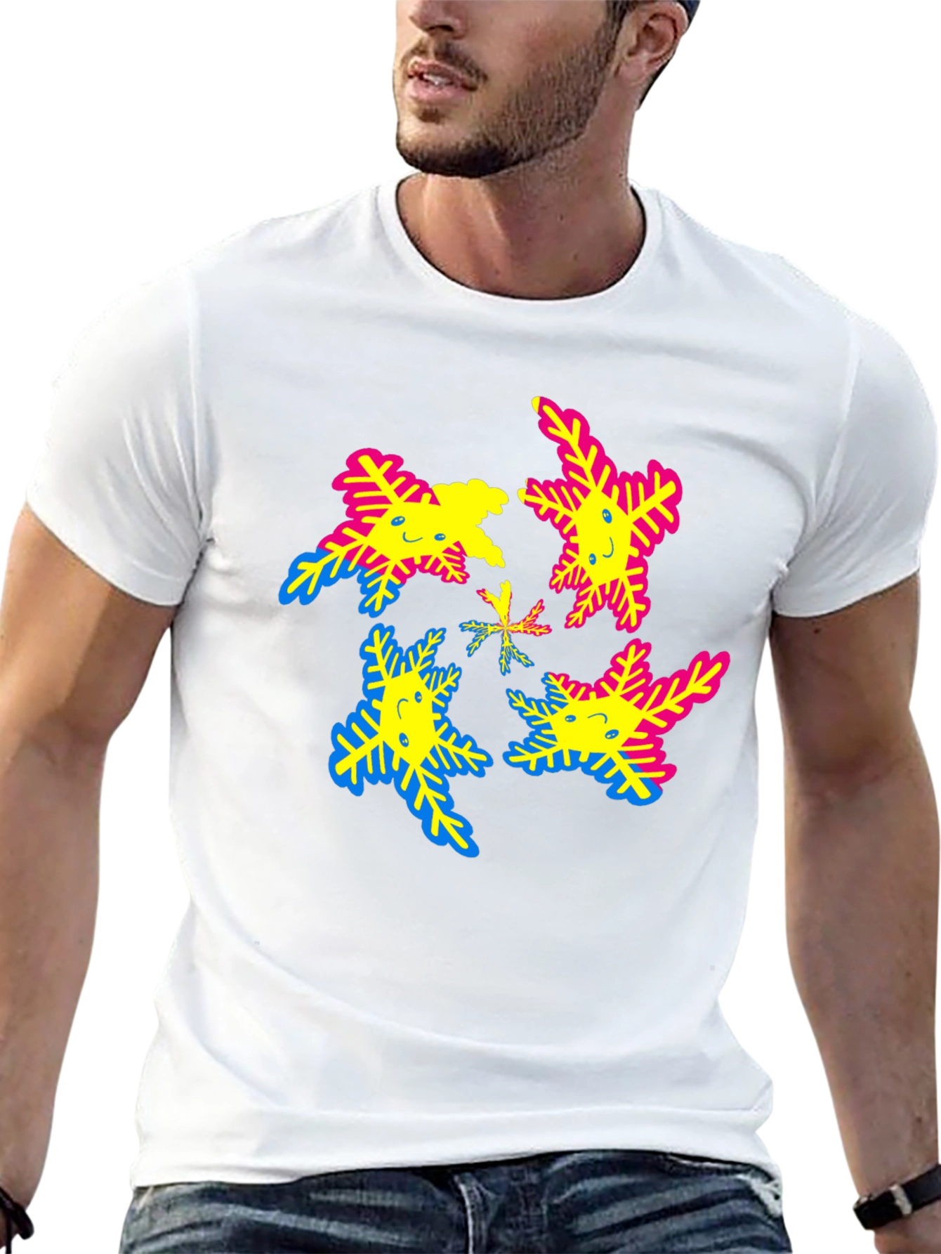 Funky Snowflake Smile T-Shirt - Black Cotton Tee