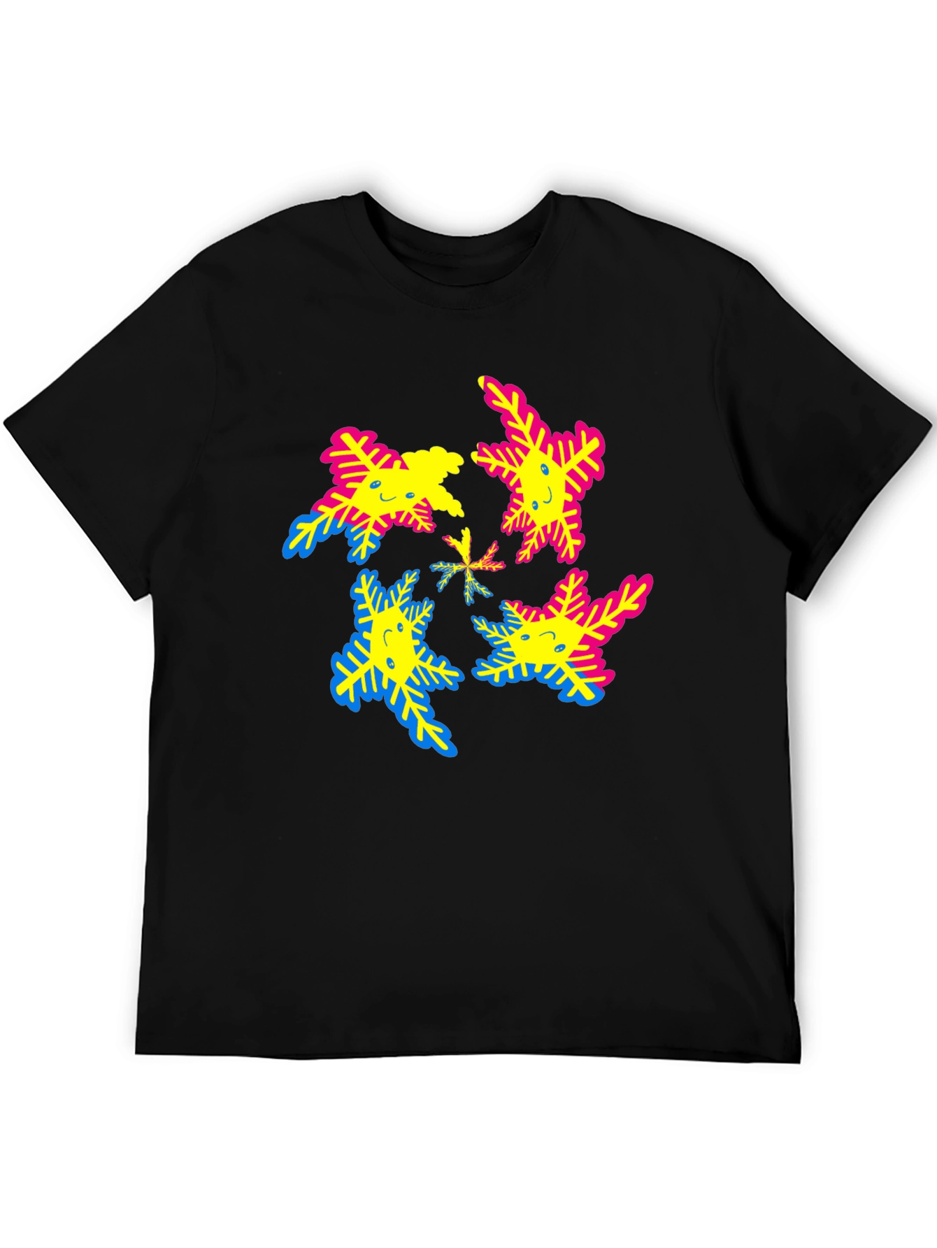 Funky Snowflake Smile T-Shirt - Black Cotton Tee