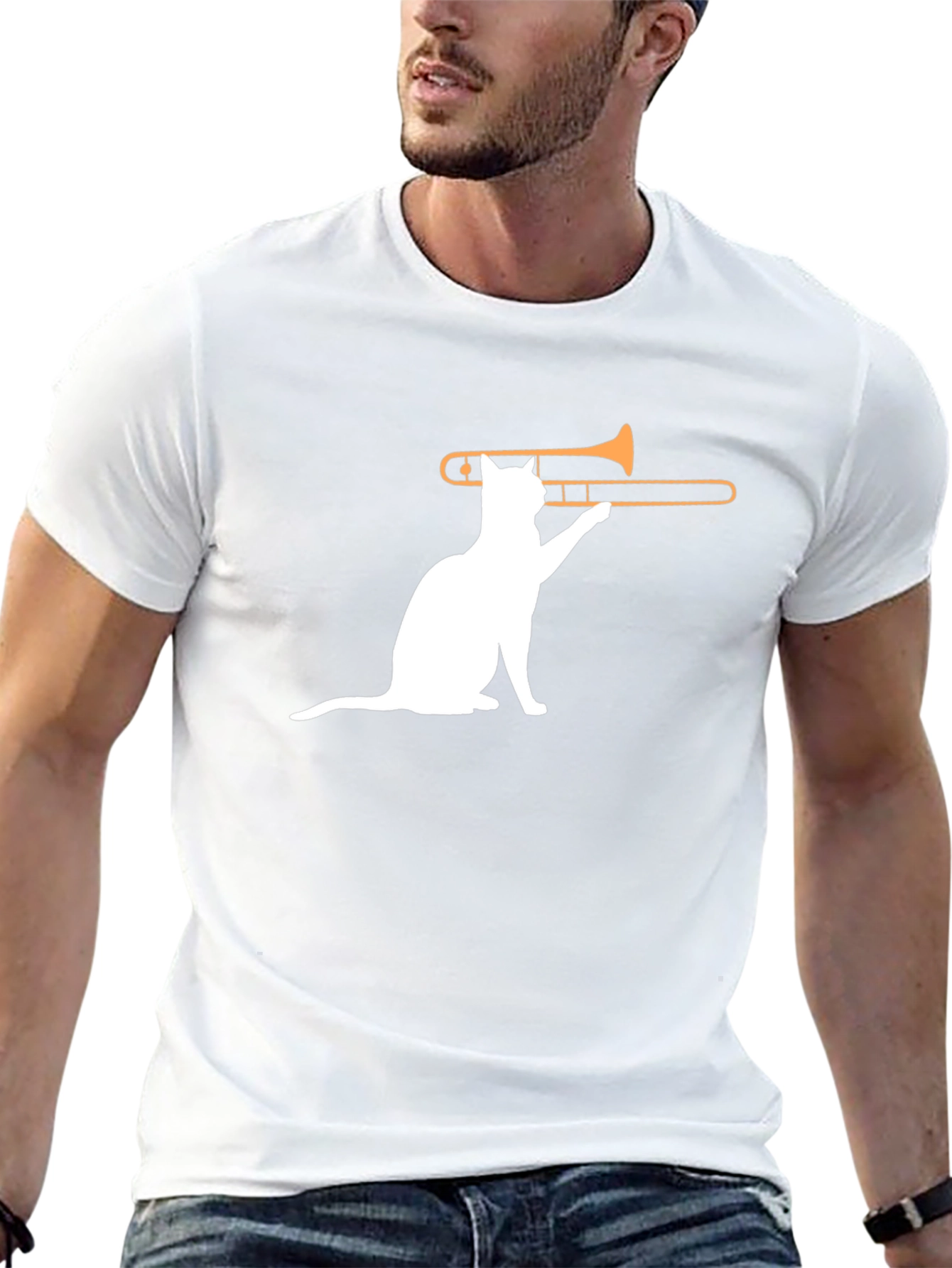 Cat Trombone T-Shirt - Black Cotton Graphic Tee