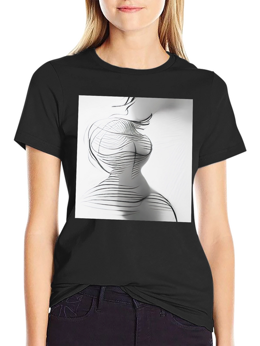 Abstract Line Art Print Black Crew Neck T-Shirt