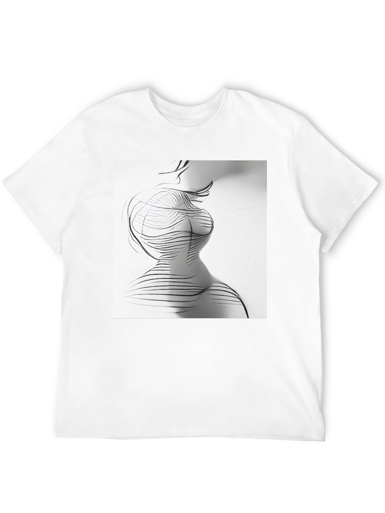 Abstract Line Art Print Black Crew Neck T-Shirt
