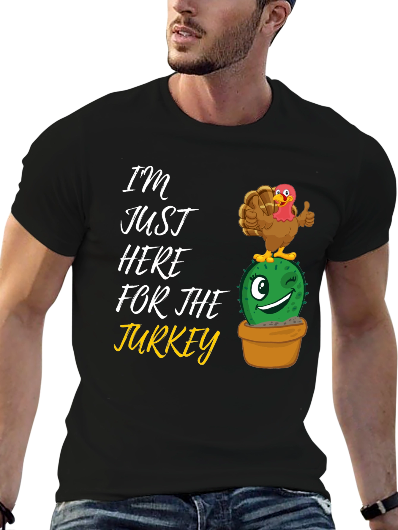 Funny Thanksgiving Turkey Cactus Graphic T-Shirt