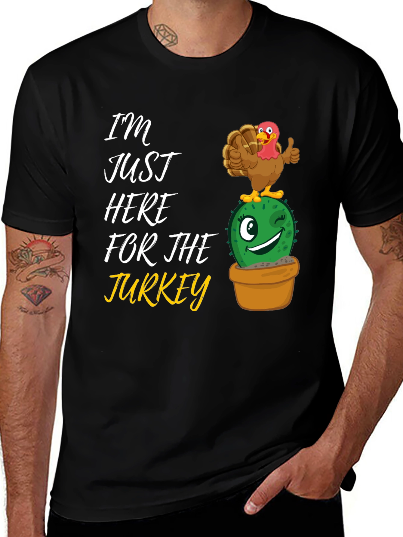 Funny Thanksgiving Turkey Cactus Graphic T-Shirt