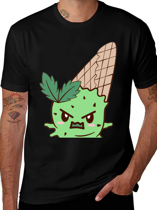Mens Black T-Shirt with Angry Ice Cream Cone Graphic