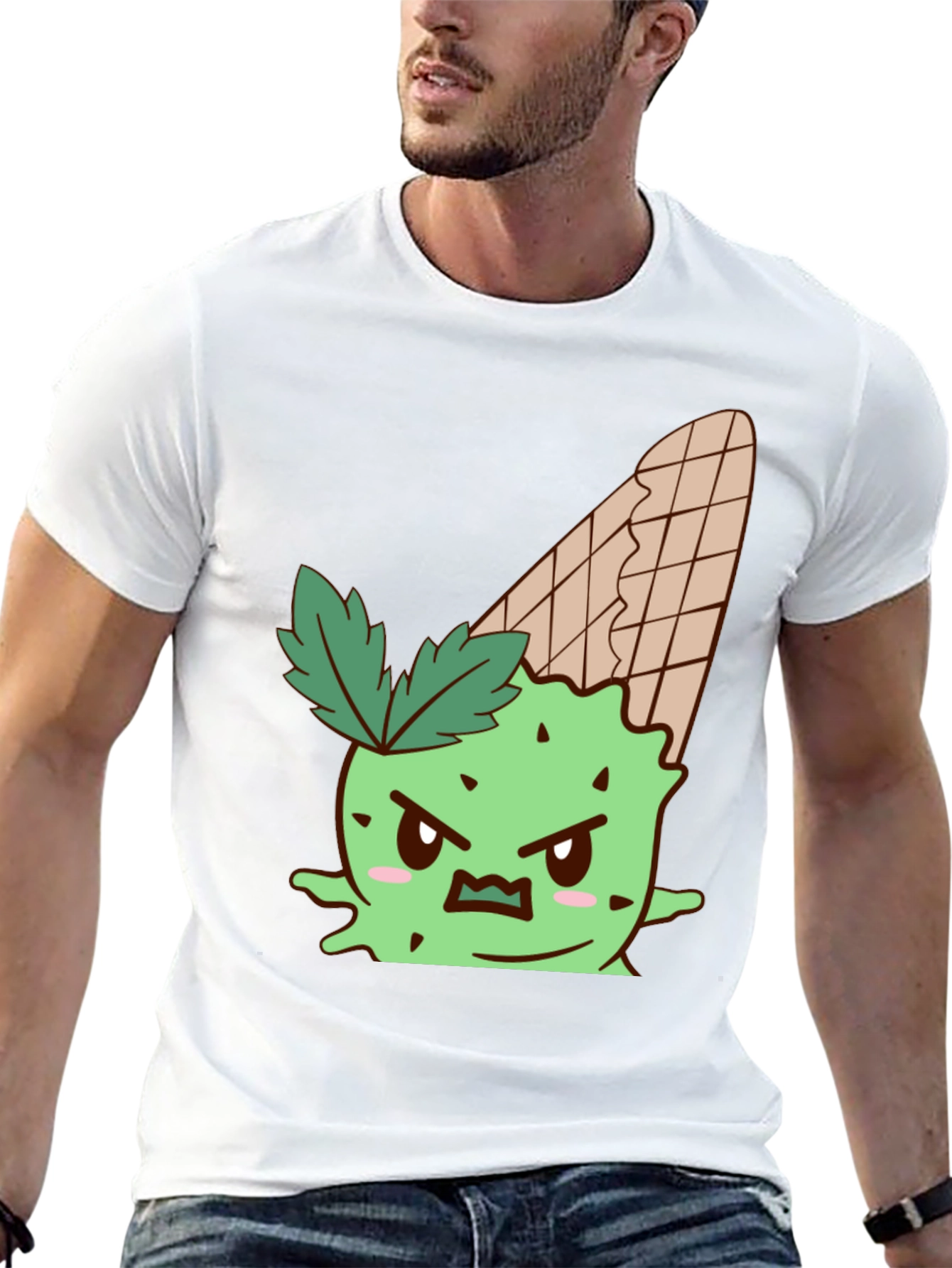 Mens Black T-Shirt with Angry Ice Cream Cone Graphic