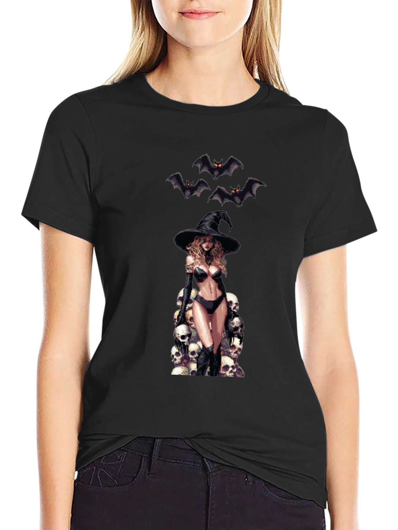 Skull Witch Graphic T-Shirt - Halloween Style