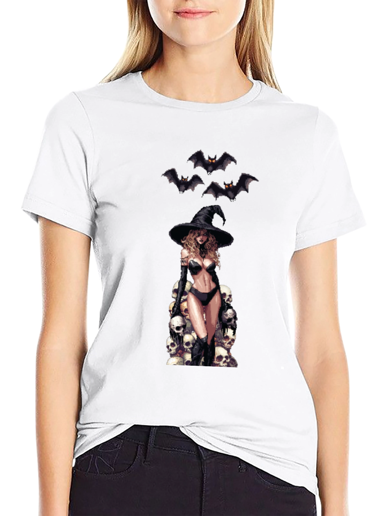 Skull Witch Graphic T-Shirt - Halloween Style