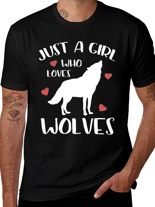 Just A Girl Who Loves Wolves T-Shirt Black Unisex Tee
