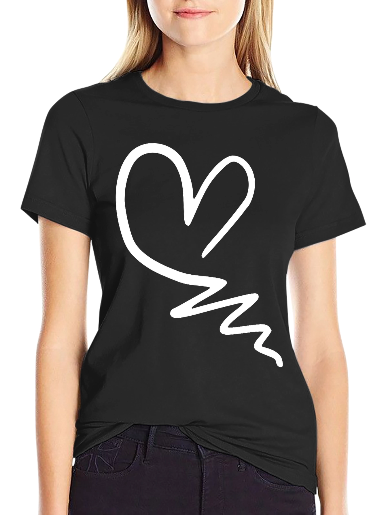 Heart Scribble Black T-Shirt - Trendy Casual Tee