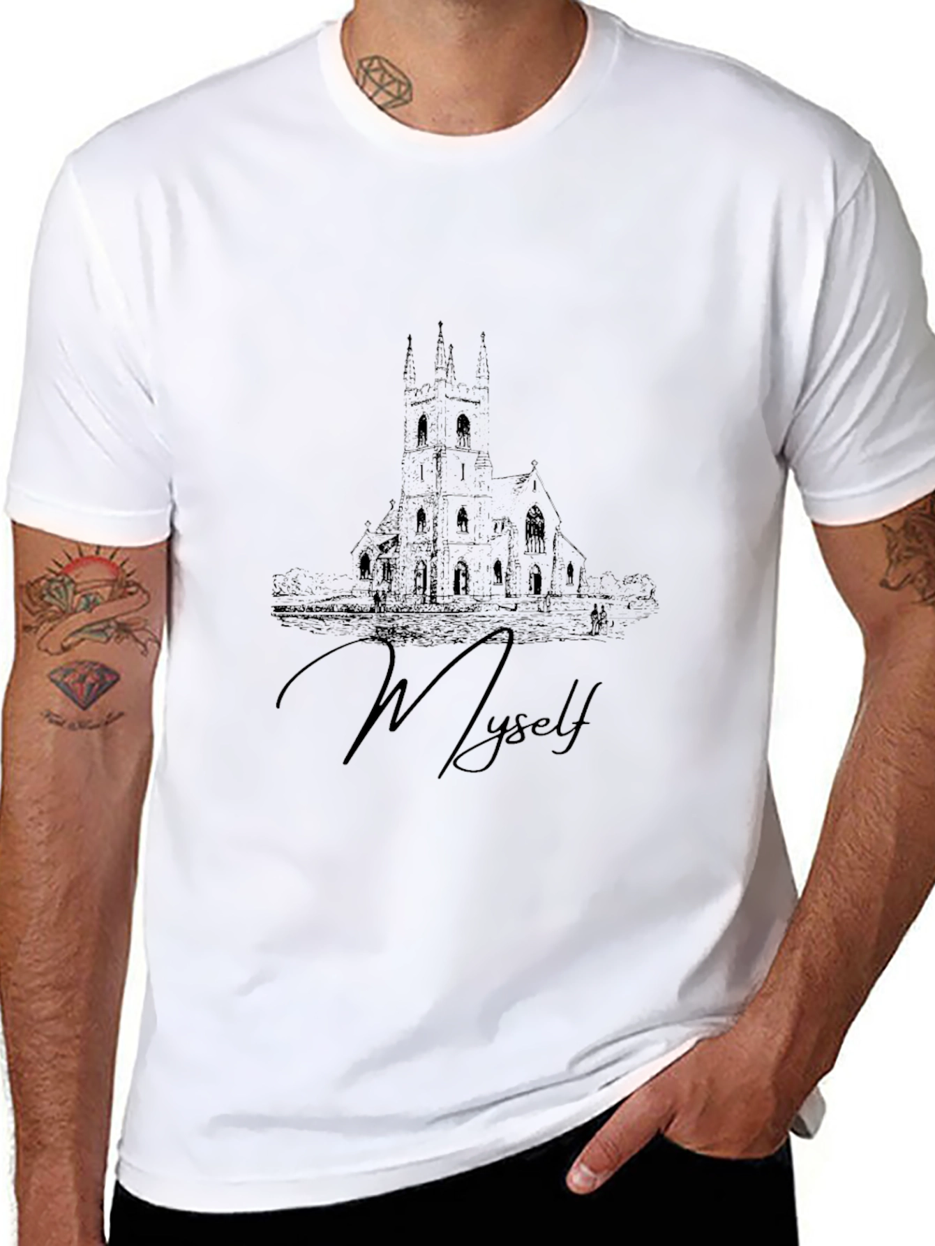 Mens Black T-Shirt with Architectural Design