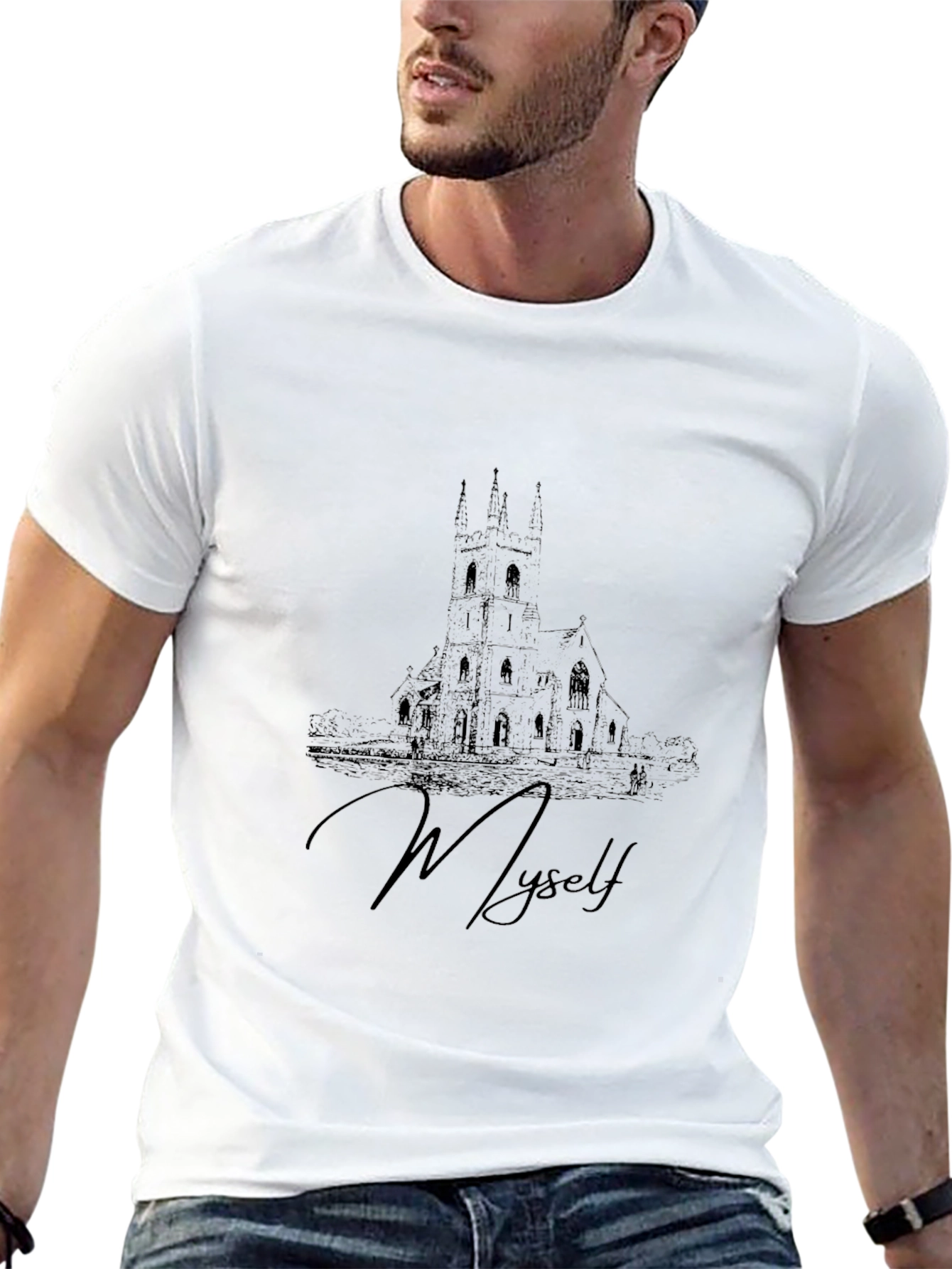 Mens Black T-Shirt with Architectural Design