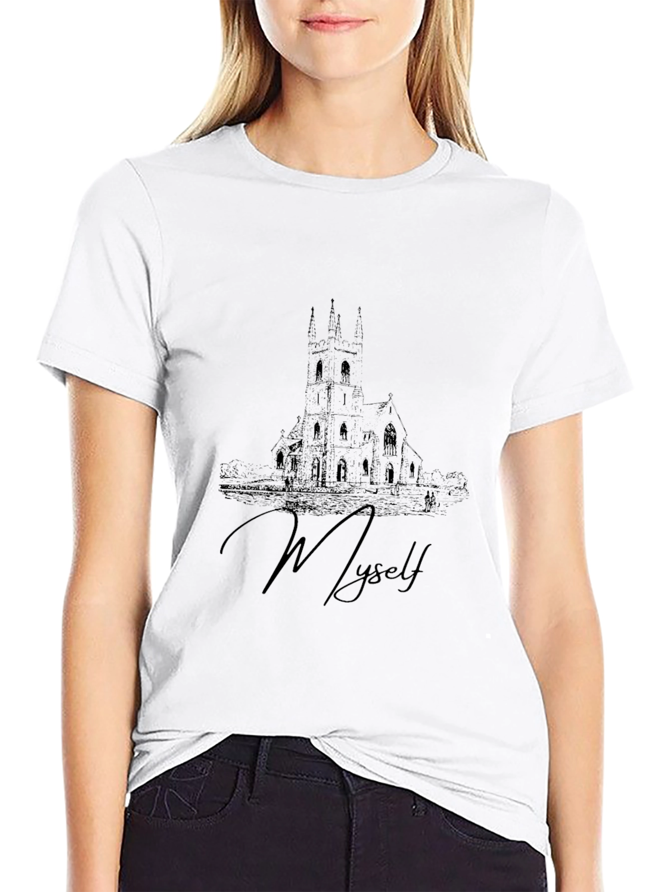 Mens Black T-Shirt with Architectural Design