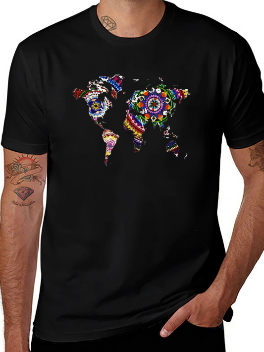 World Map Mandala Graphic T-Shirt