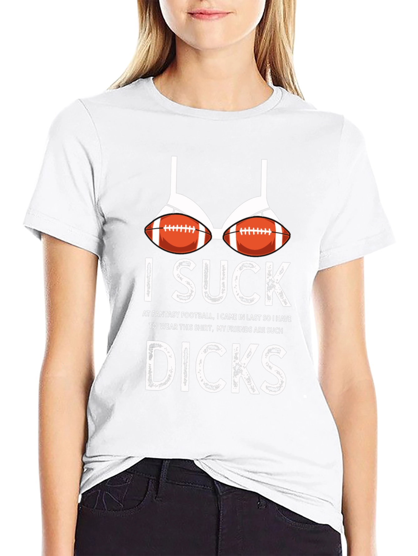 Humorous I Suck Football Bra Graphic T-Shirt