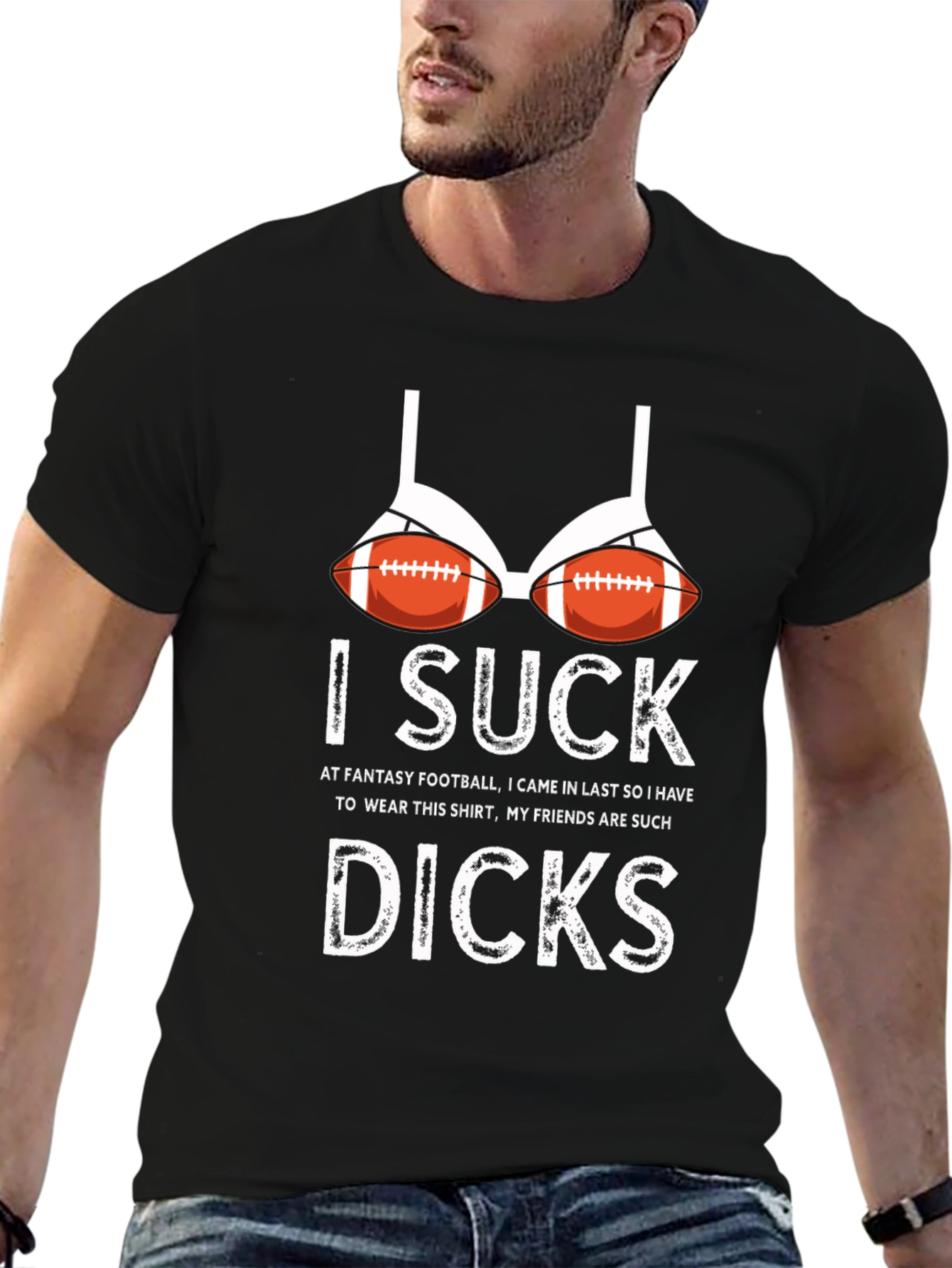 Humorous I Suck Football Bra Graphic T-Shirt