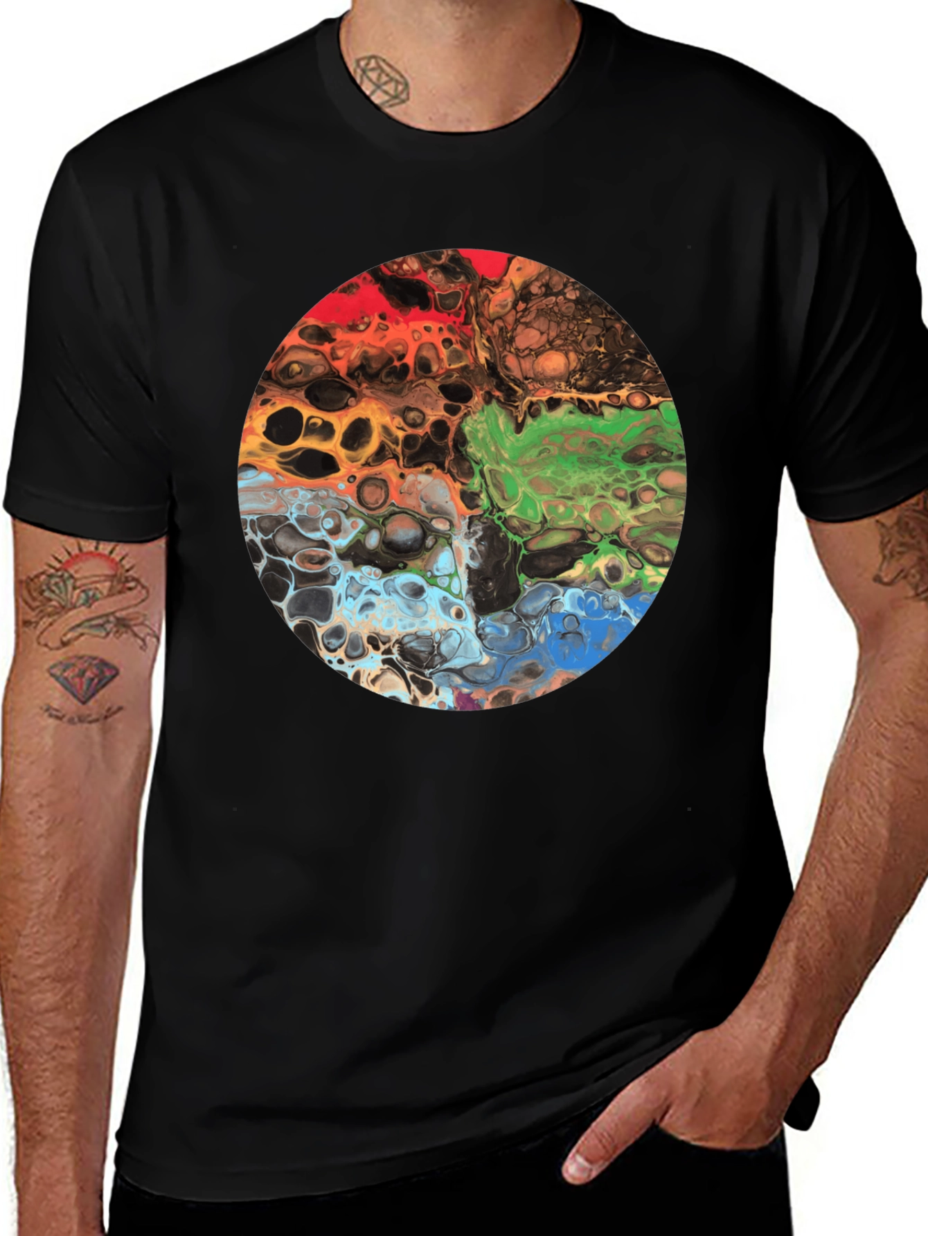 Abstract Fluid Art Graphic Tee - Black