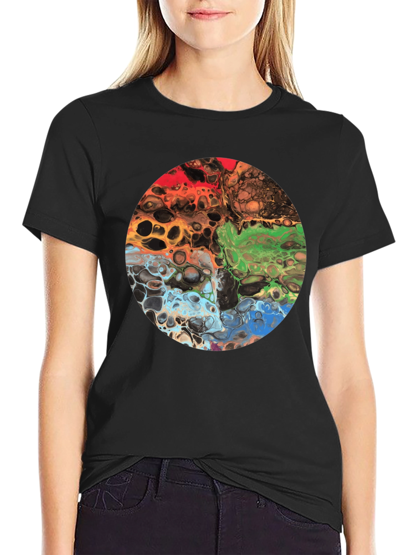 Abstract Fluid Art Graphic Tee - Black