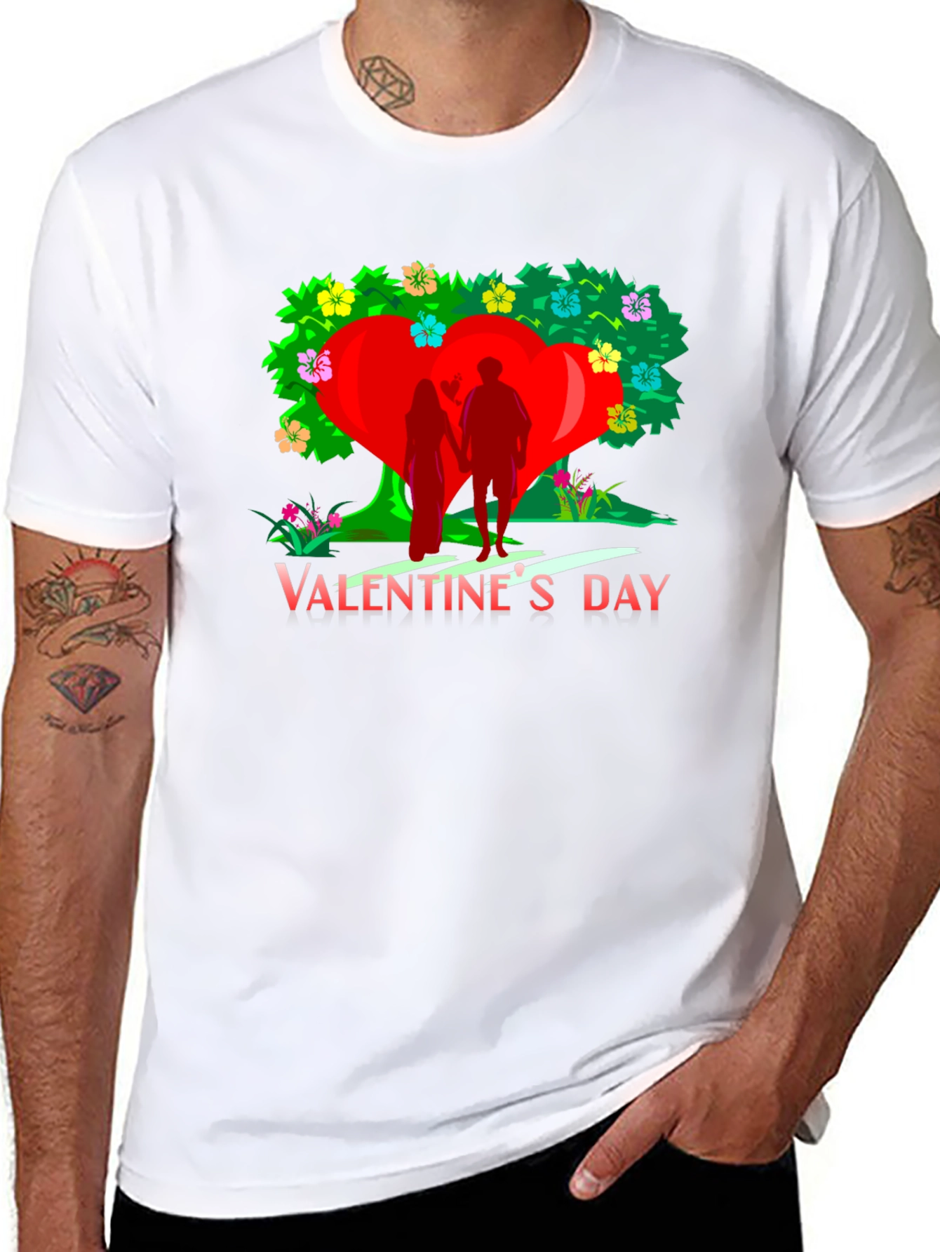 Valentines Day Heart Tree Graphic Tee - Black