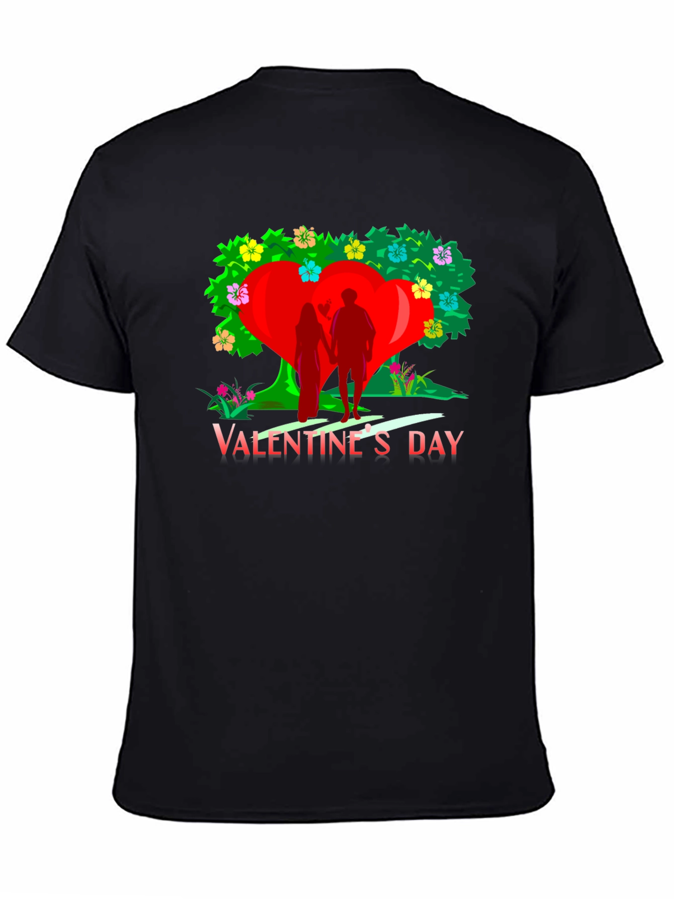 Valentines Day Heart Tree Graphic Tee - Black