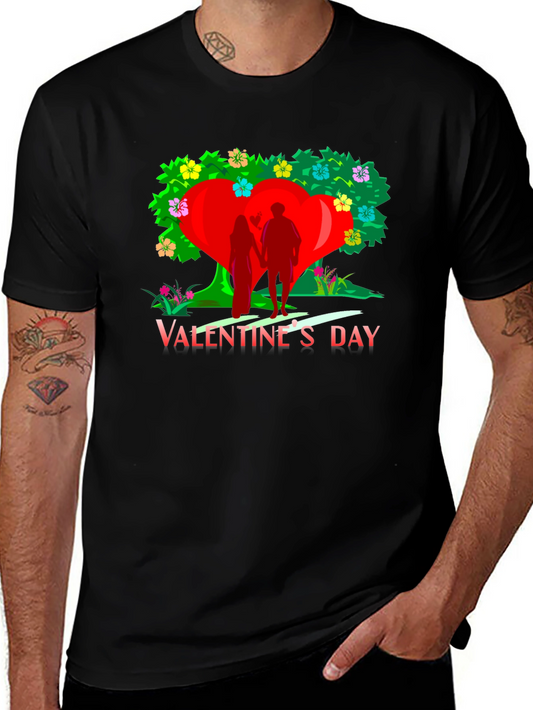 Valentines Day Heart Tree Graphic Tee - Black