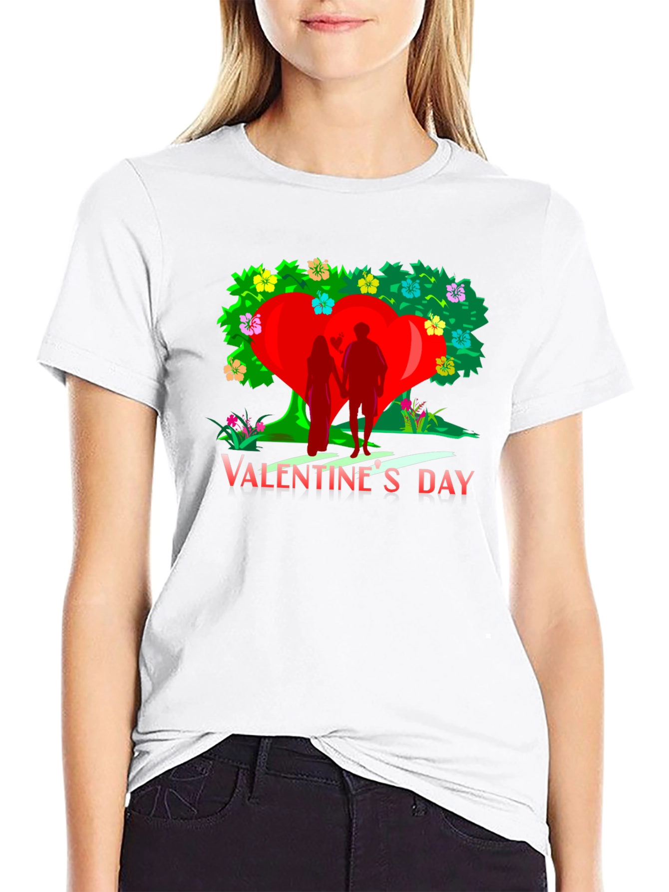 Valentines Day Heart Tree Graphic Tee - Black