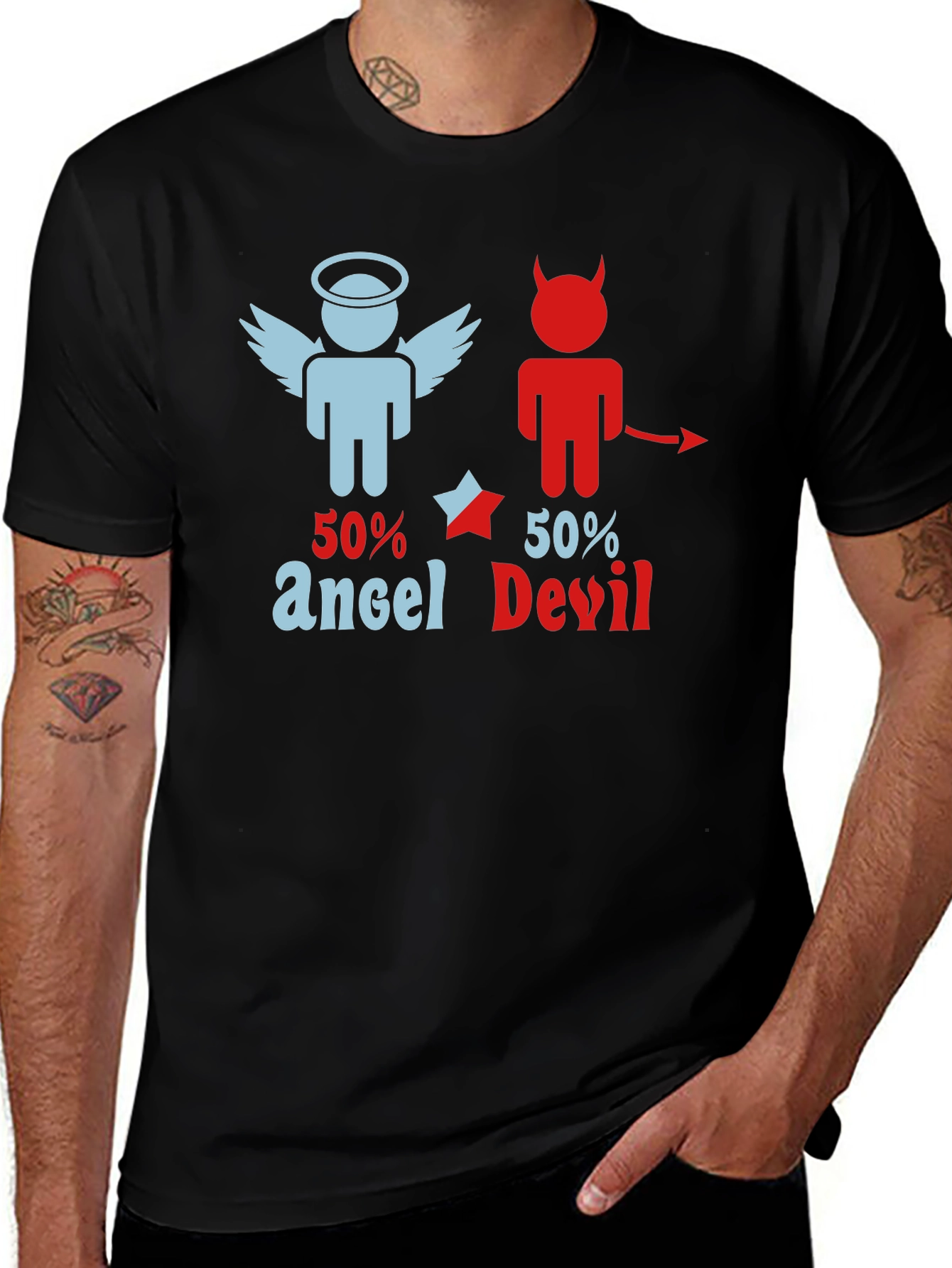 50% Angel 50% Devil Graphic Print T-Shirt
