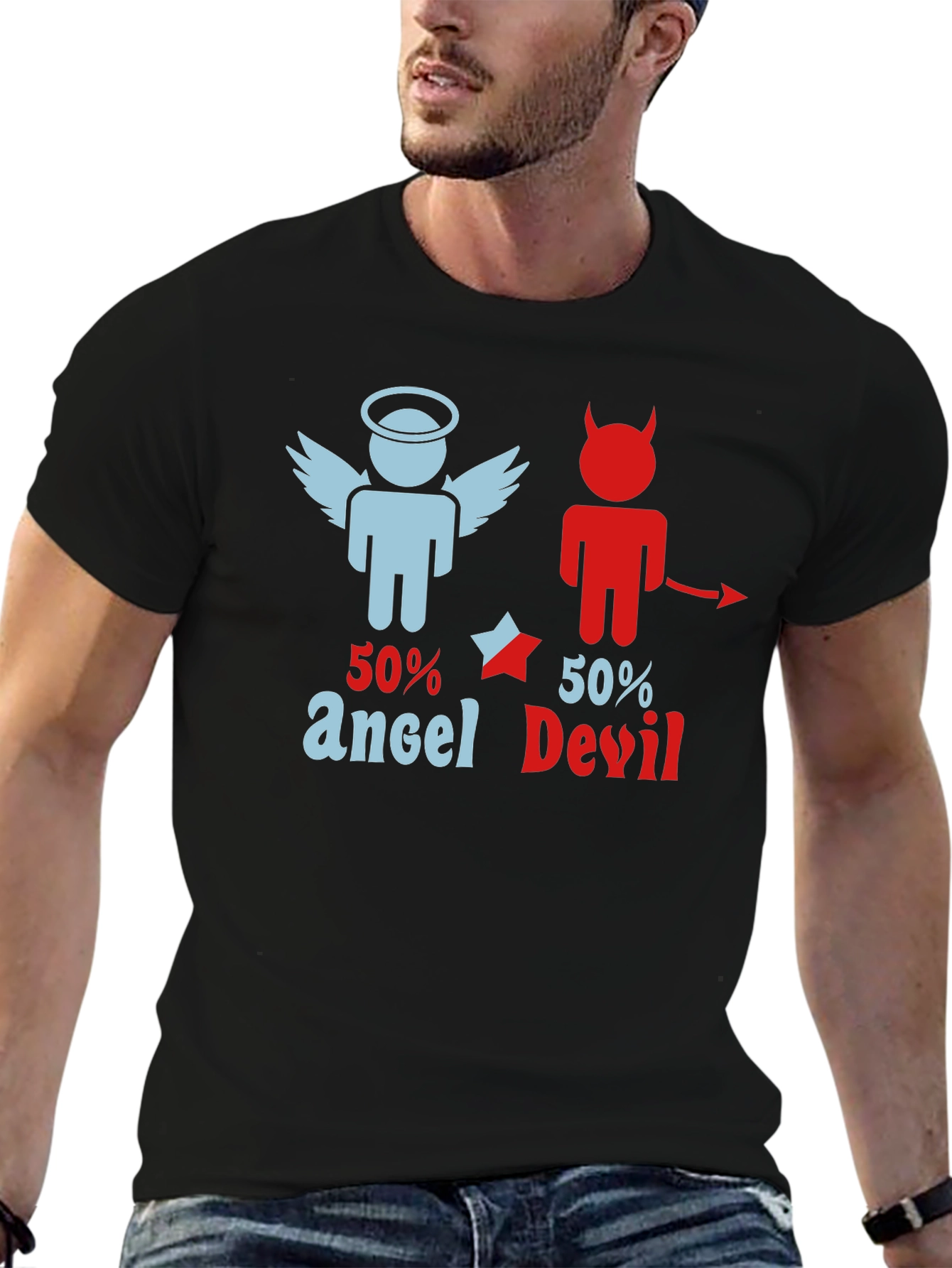 50% Angel 50% Devil Graphic Print T-Shirt