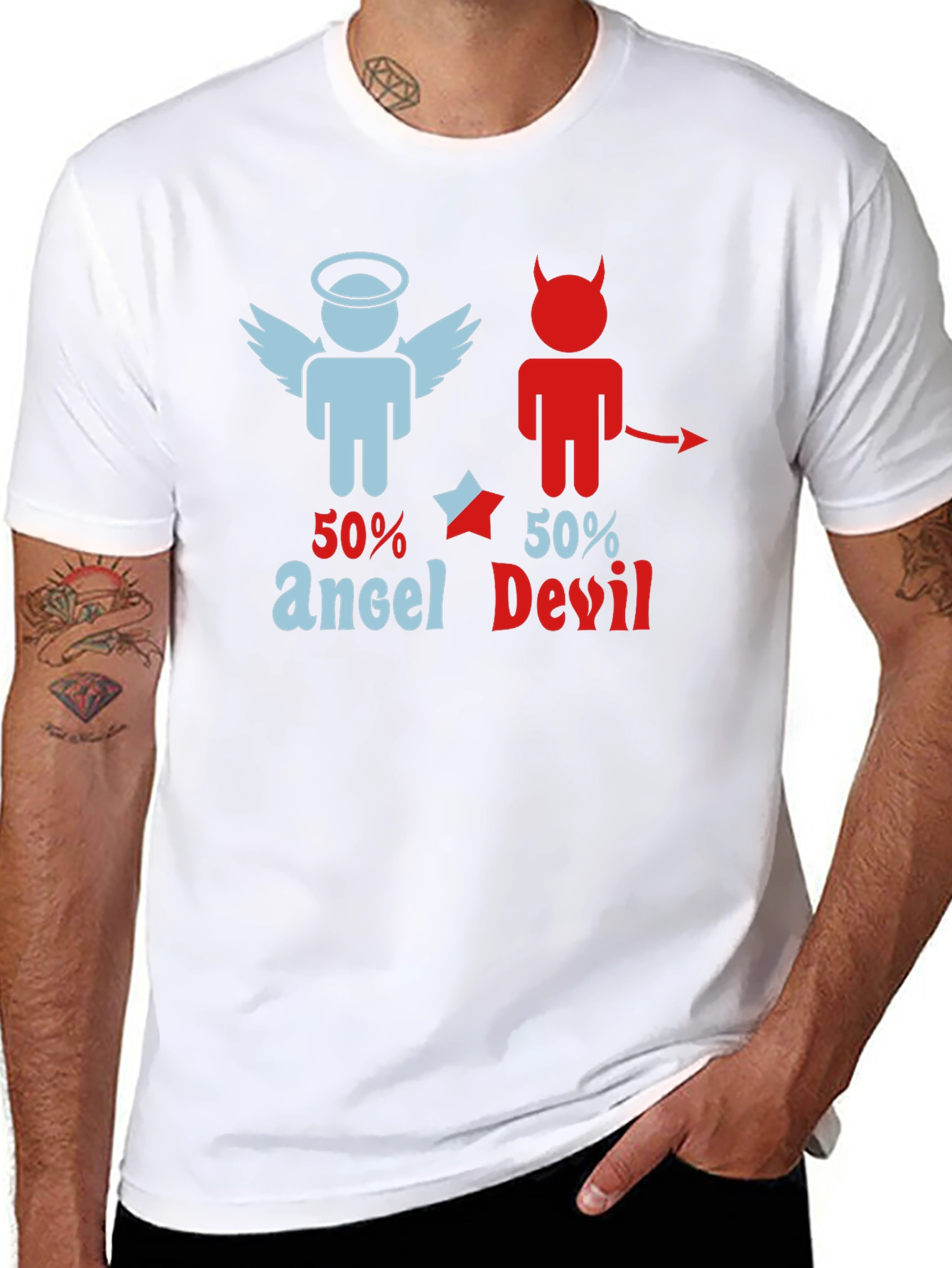 50% Angel 50% Devil Graphic Print T-Shirt