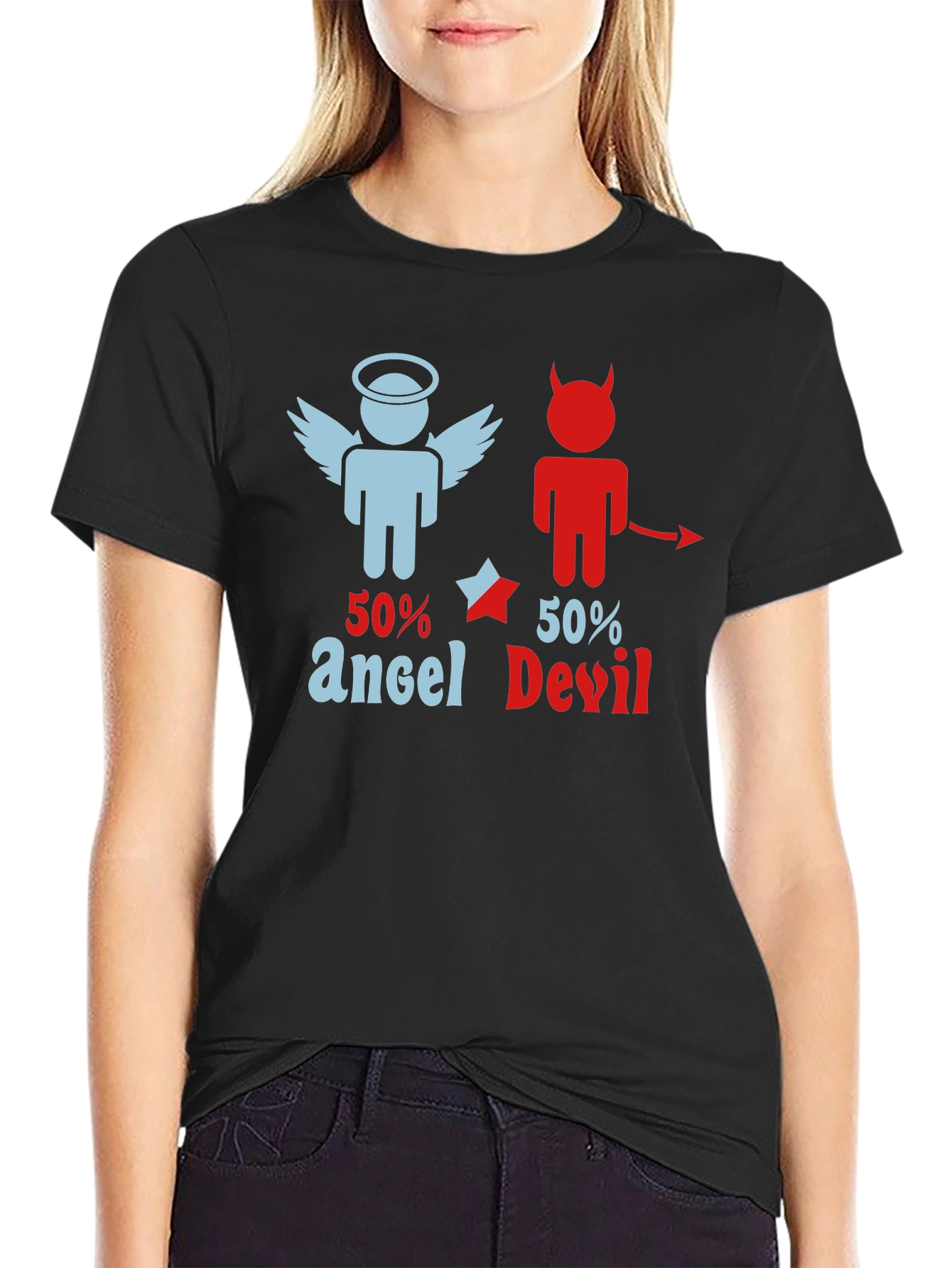 50% Angel 50% Devil Graphic Print T-Shirt