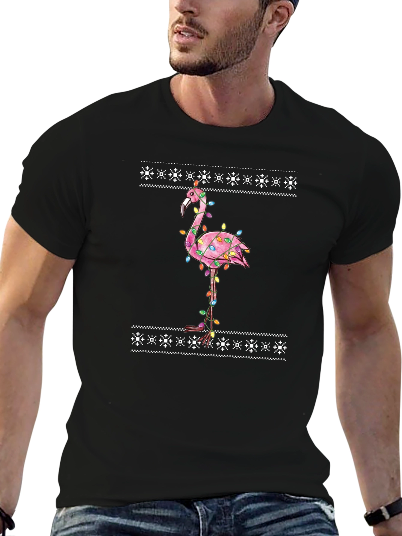Festive Flamingo T-Shirt - Christmas Lights Tee