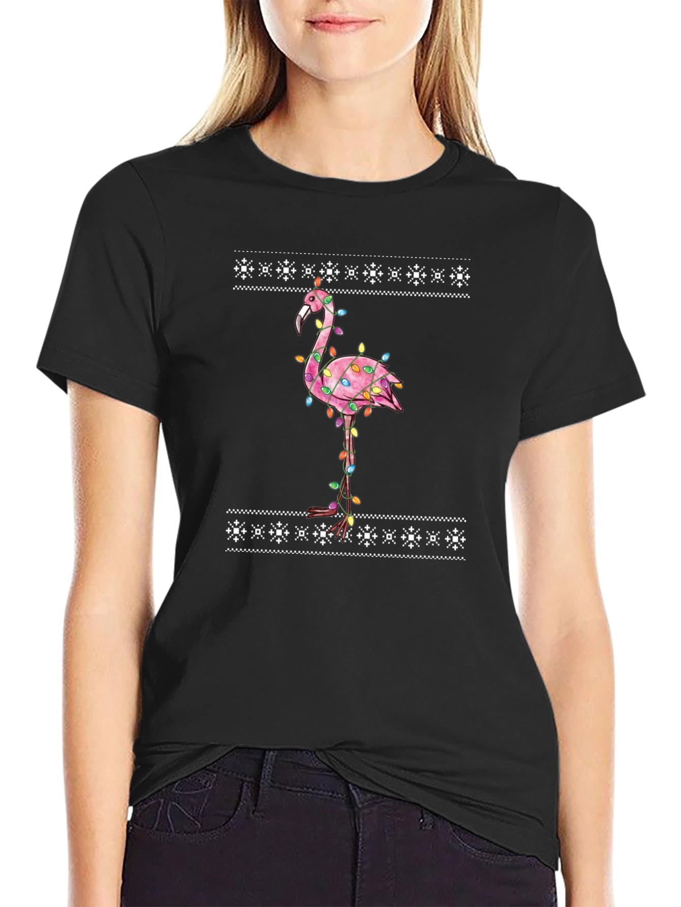 Festive Flamingo T-Shirt - Christmas Lights Tee