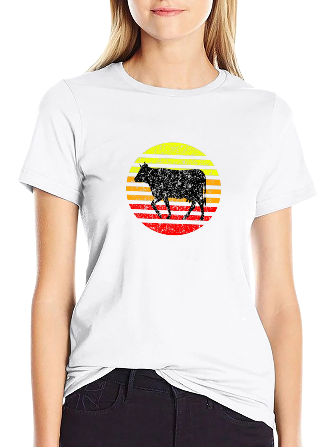Retro Cow Sunset Graphic T-Shirt