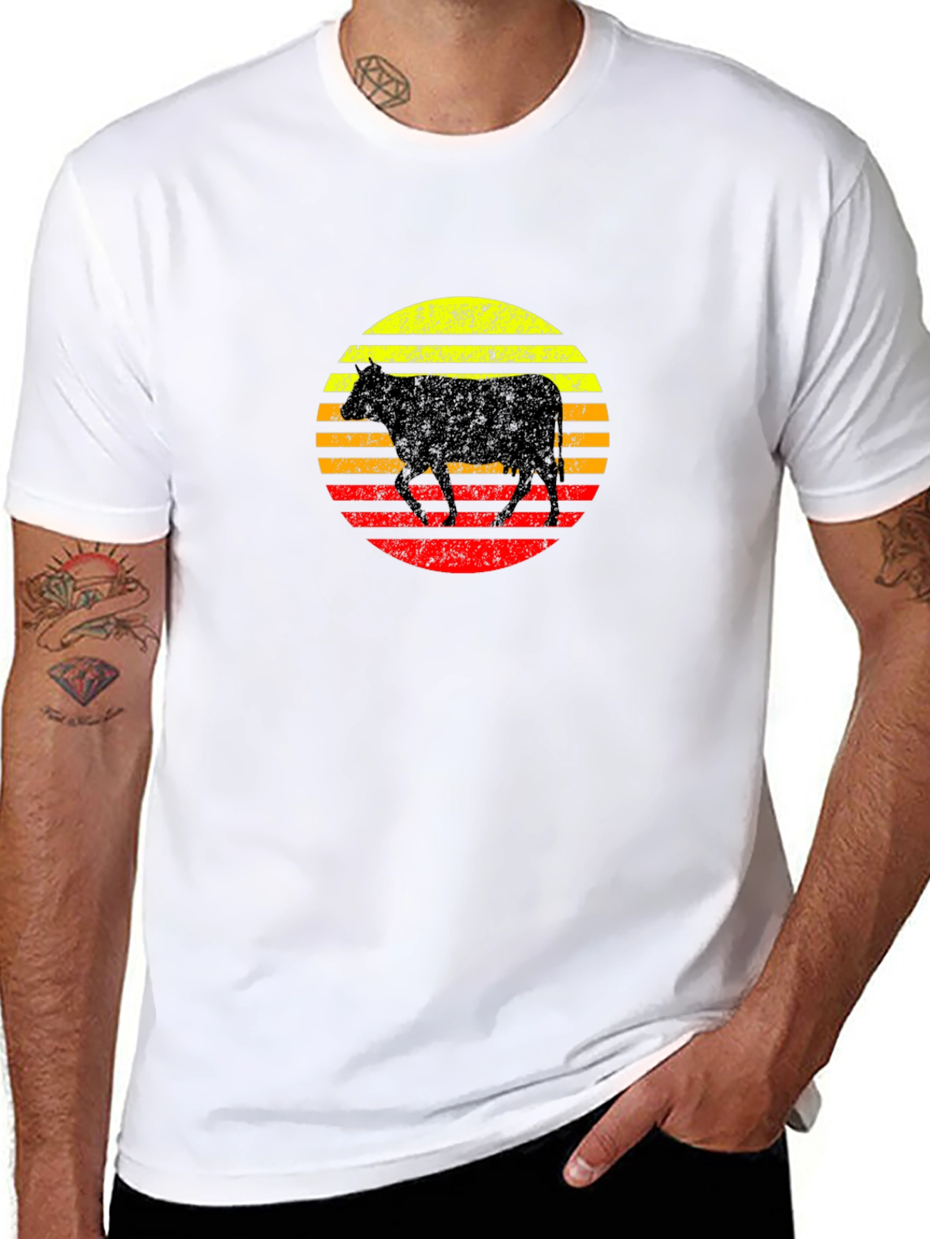 Retro Cow Sunset Graphic T-Shirt