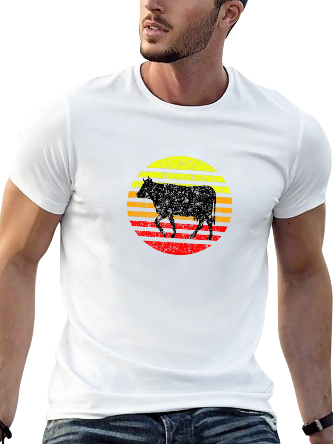 Retro Cow Sunset Graphic T-Shirt
