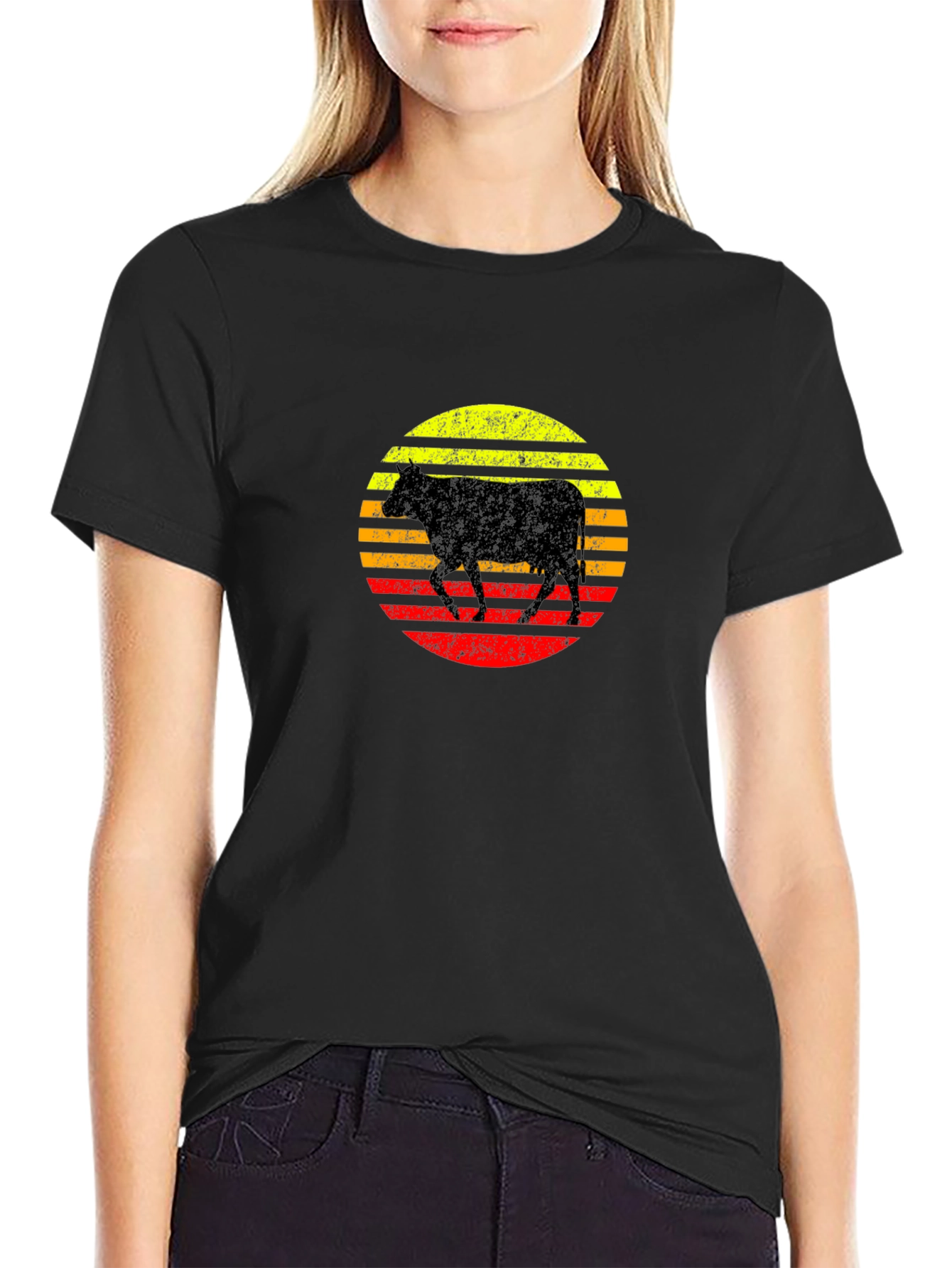 Retro Cow Sunset Graphic T-Shirt
