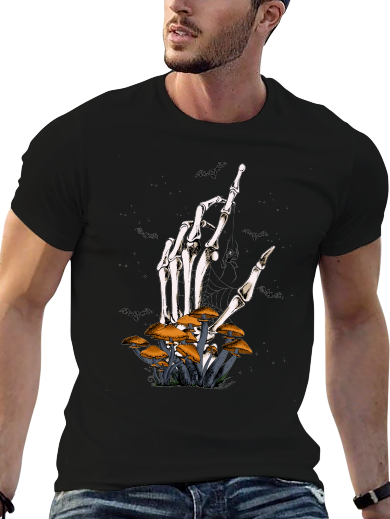 Skeleton Hand & Mushroom Graphic T-Shirt