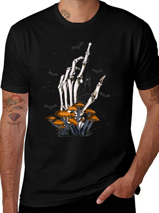 Skeleton Hand & Mushroom Graphic T-Shirt