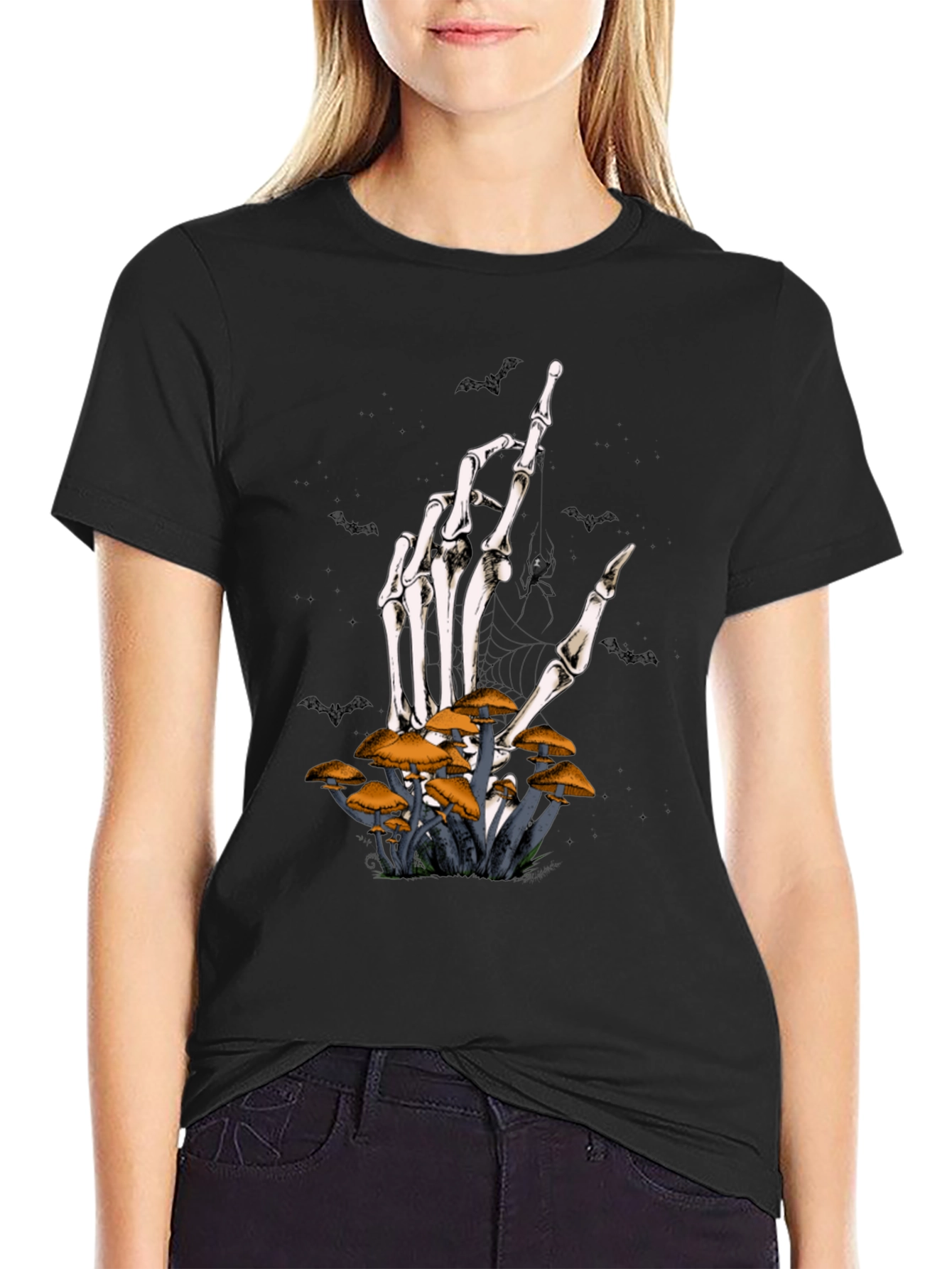 Skeleton Hand & Mushroom Graphic T-Shirt
