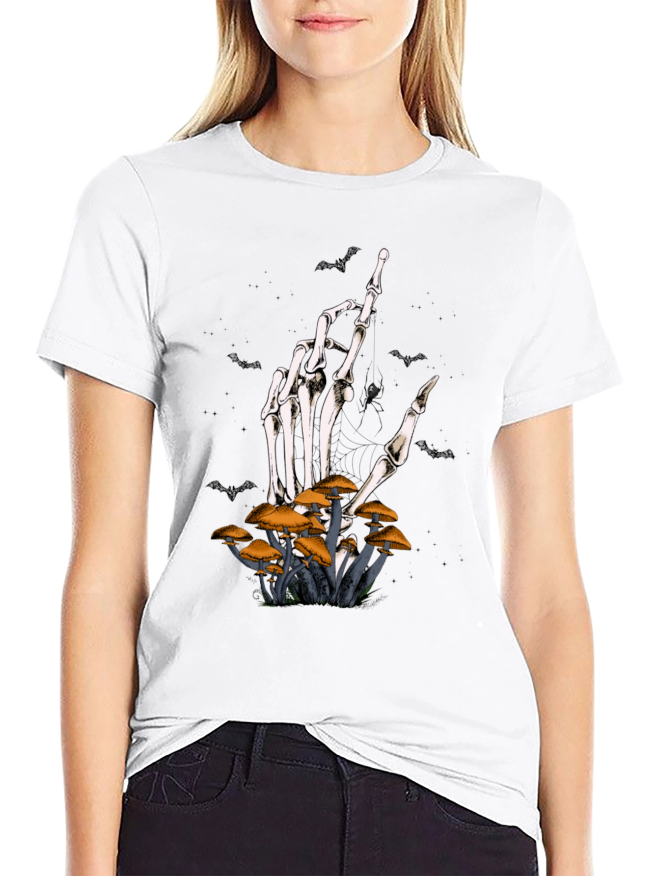 Skeleton Hand & Mushroom Graphic T-Shirt