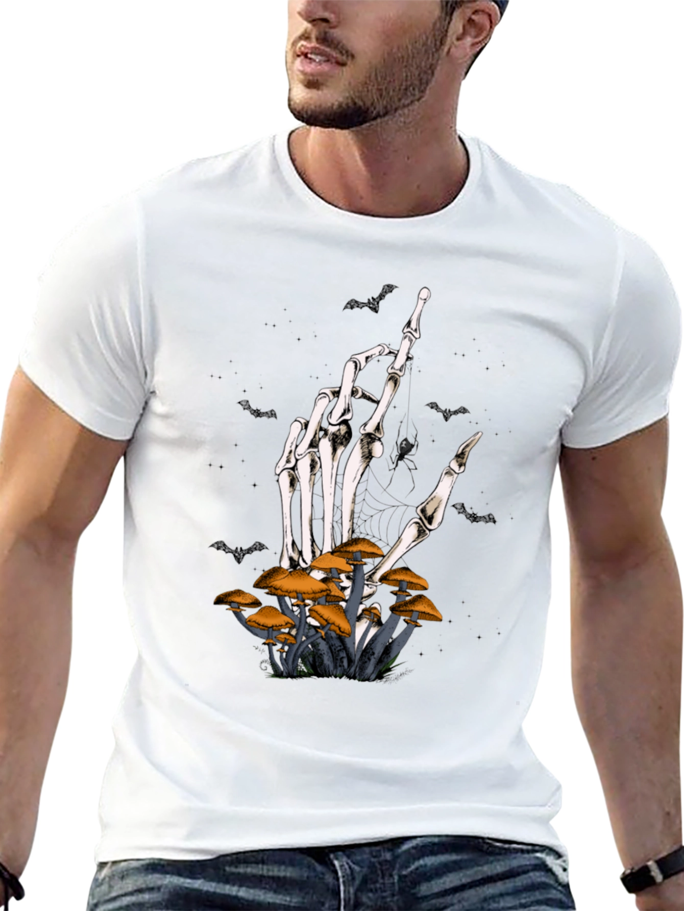 Skeleton Hand & Mushroom Graphic T-Shirt