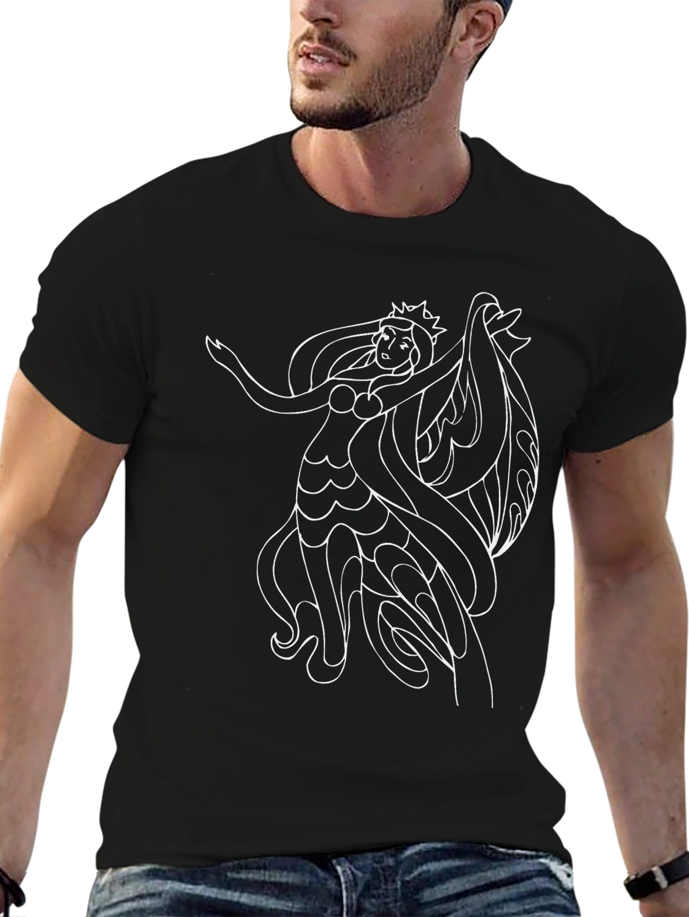 Black T-Shirt with Mermaid Graphic