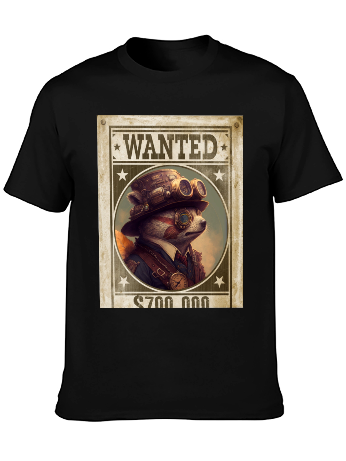 Steampunk Raccoon Wanted T-Shirt