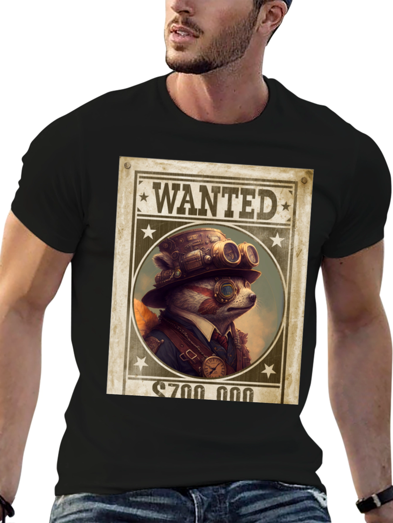 Steampunk Raccoon Wanted T-Shirt