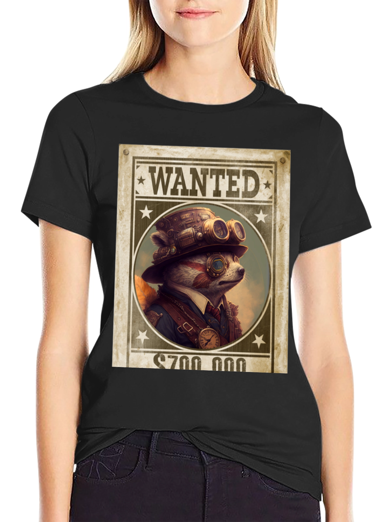 Steampunk Raccoon Wanted T-Shirt