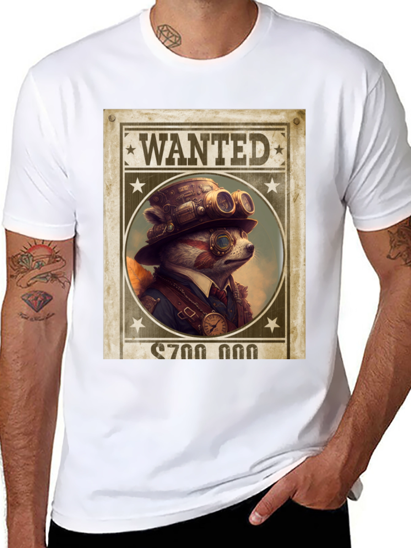 Steampunk Raccoon Wanted T-Shirt