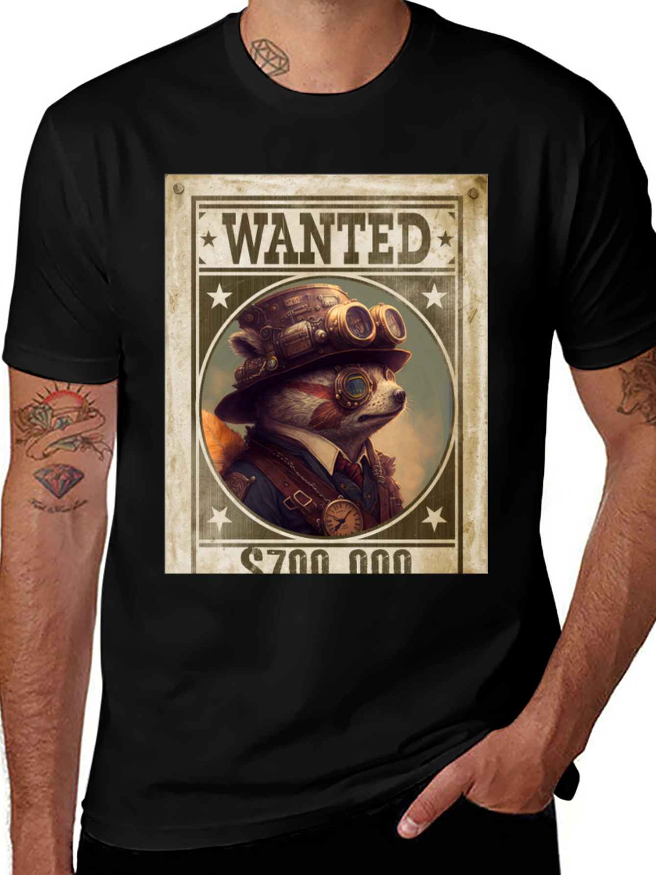 Steampunk Raccoon Wanted T-Shirt