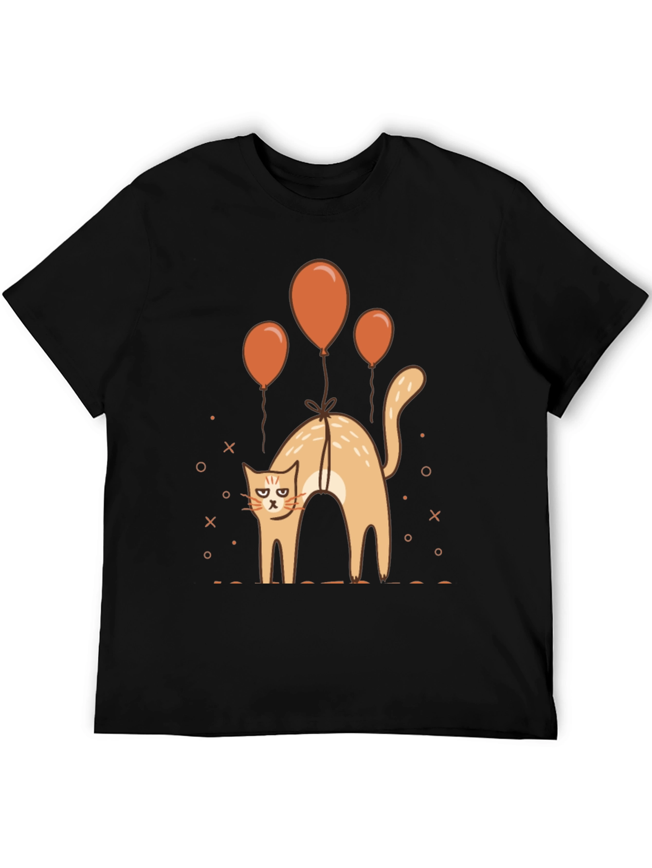 Funny Cat & Balloons Graphic Black T-Shirt