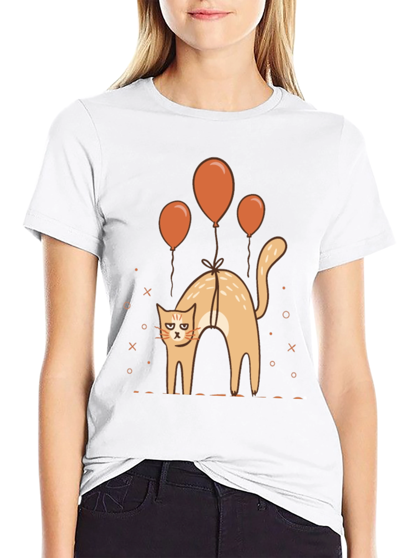 Funny Cat & Balloons Graphic Black T-Shirt