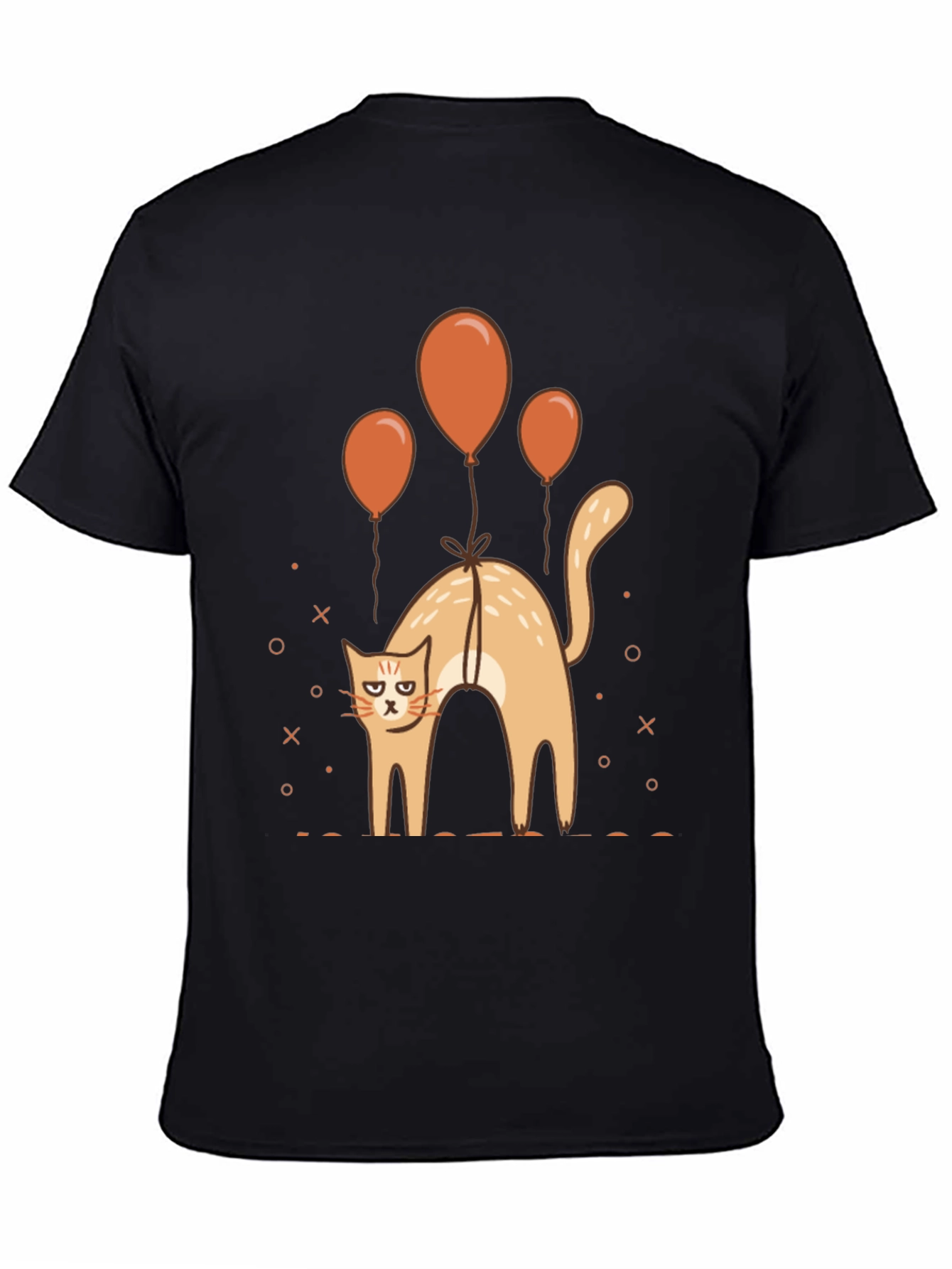 Funny Cat & Balloons Graphic Black T-Shirt