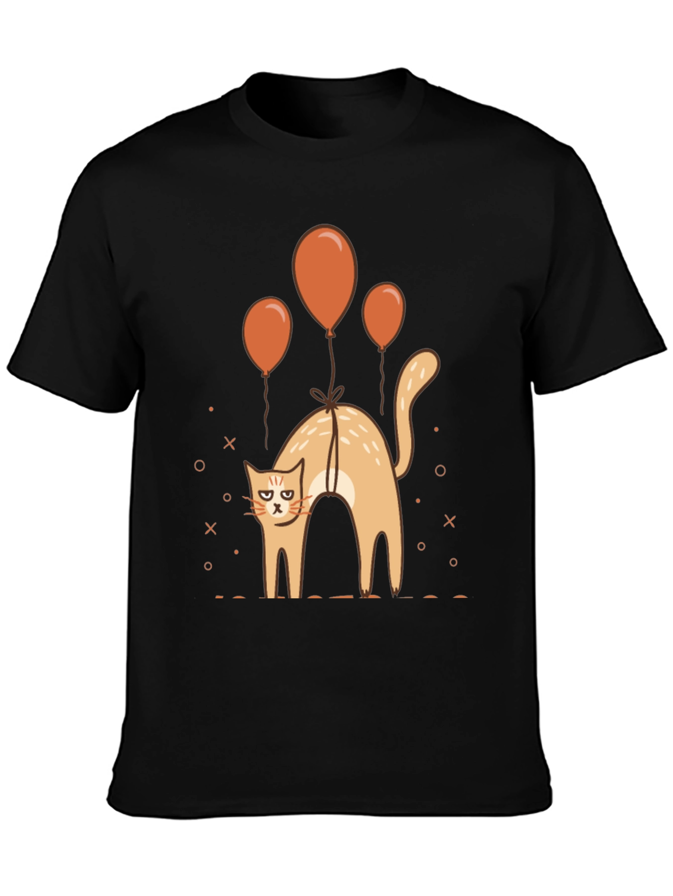Funny Cat & Balloons Graphic Black T-Shirt
